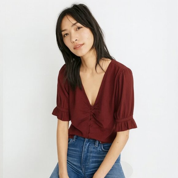 🍷Madewell Button Front Surplice V-Neck Blouse | Size 2 (fits S) - Picture 2 of 9